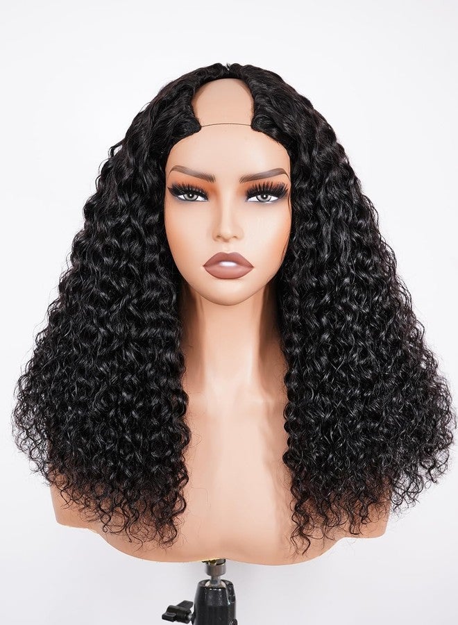 ISEE 20 Inch Water Wave V Part Wig, Human Hair, No Leave Out, Brazilian Glueless Curly Wave, Upgrade U Part Wigs for Black Women, 180% Density, Natural Color - Image 2